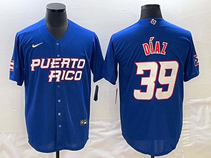 Men's Puerto Rico Baseball #39 Edwin Díaz 2023 Royal World Baseball Classic Stitched Jersey